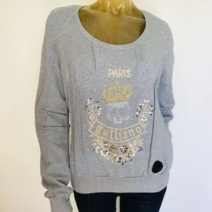 GALLIANO Top Sweat shirt Gray Grey Embellished  M